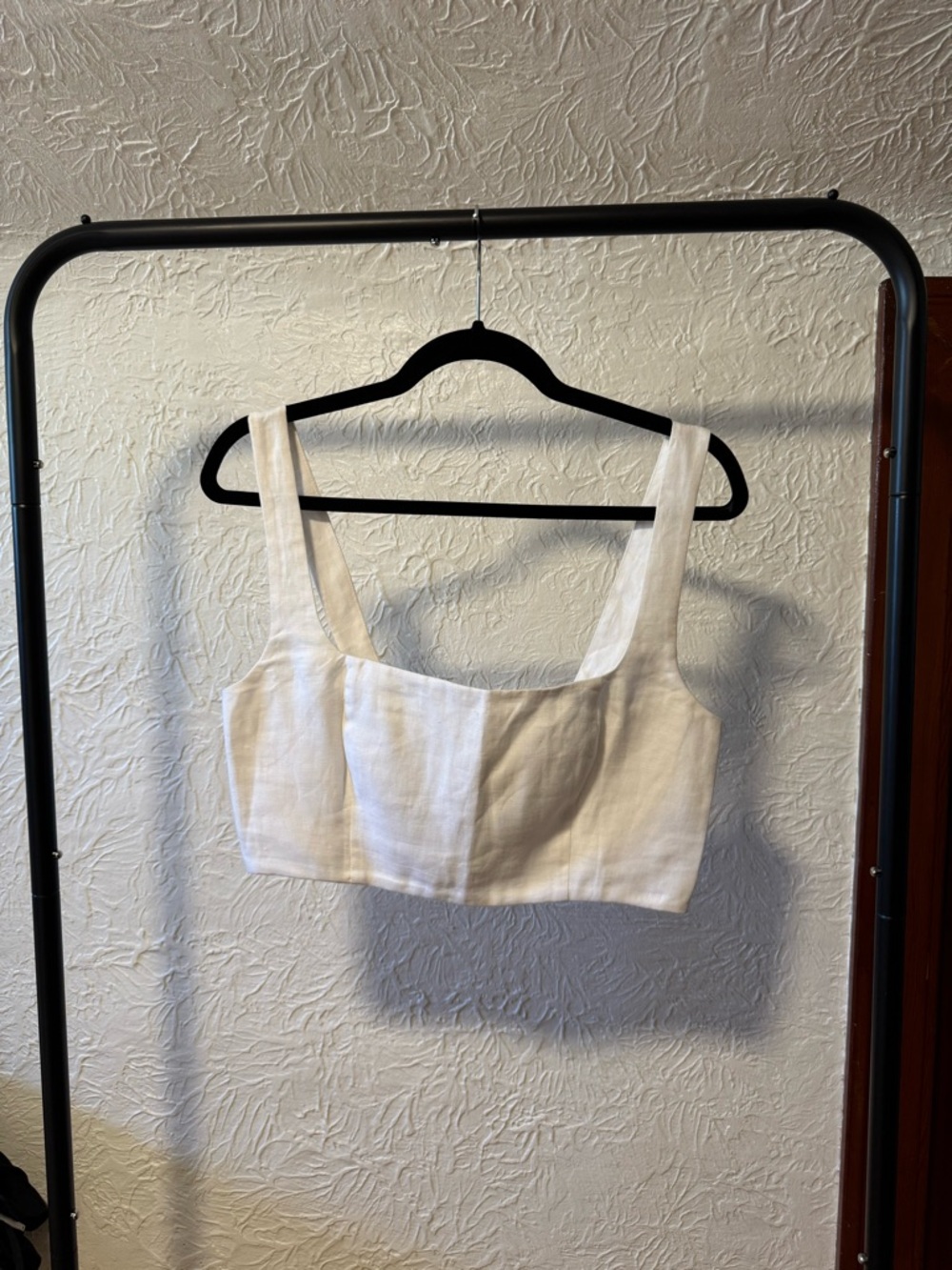 REFORMATION - White Linen Square-Neck Crop Top with Zipper Back